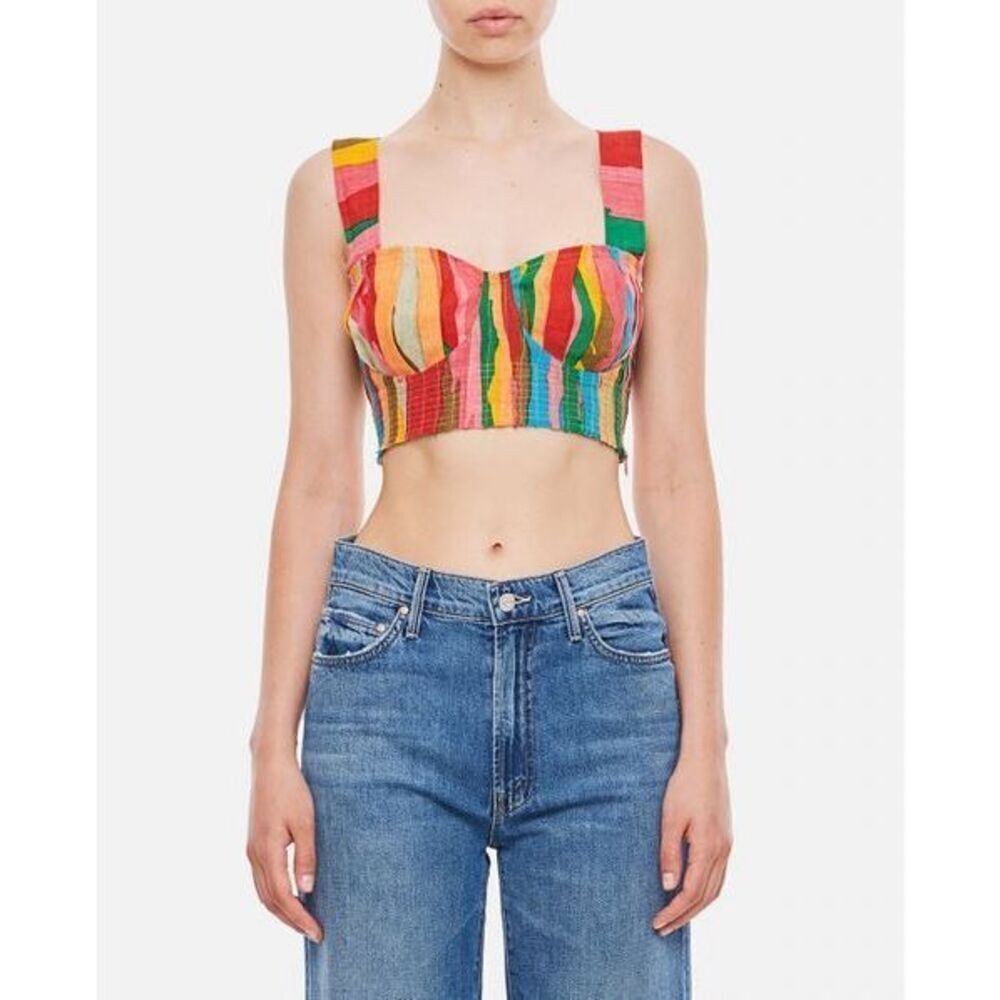 Emporio Sirenuse Positano Pink Dahlia Abstract Linen Crop Top Size S NWT $628 - Picture 2 of 7